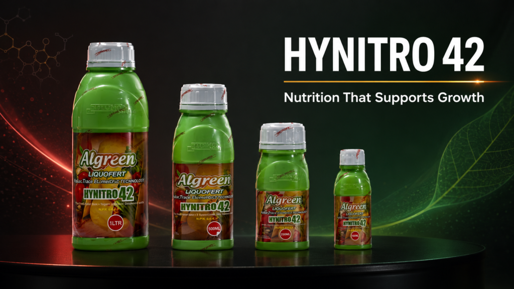 Algreen Hynitro 42 is a concentrated nitrogen foliar fertilizer built to drive it — supplying 42% nitrogen together with humic acid, hormones and trace elements. This guide explains what Hynitro 42 is, how nitrogen works in the plant, when and how to apply it, the crops it benefits most, and how to avoid the common pitfalls of nitrogen